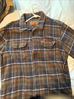 Orvis Navy and Brown Plaid Flannel Shirt